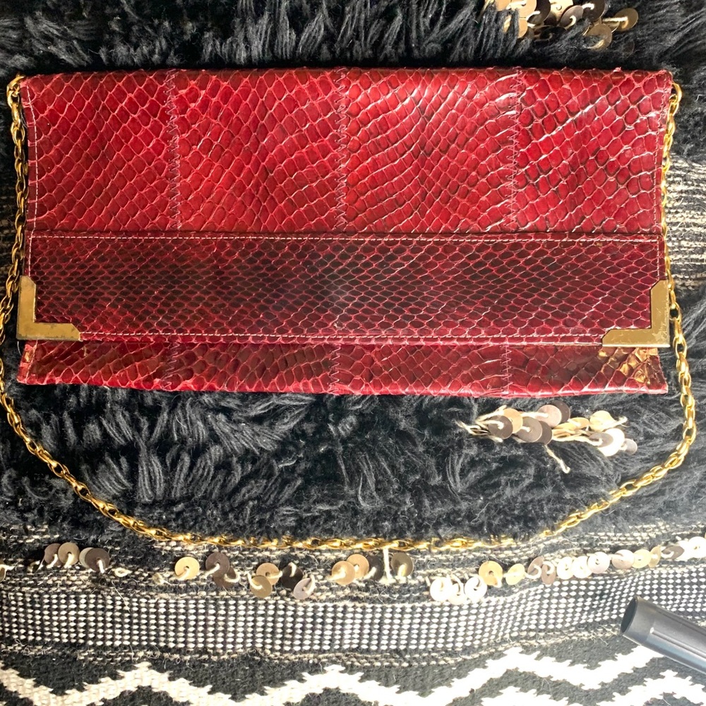 Vintage Snakeskin Burgundy Clutch